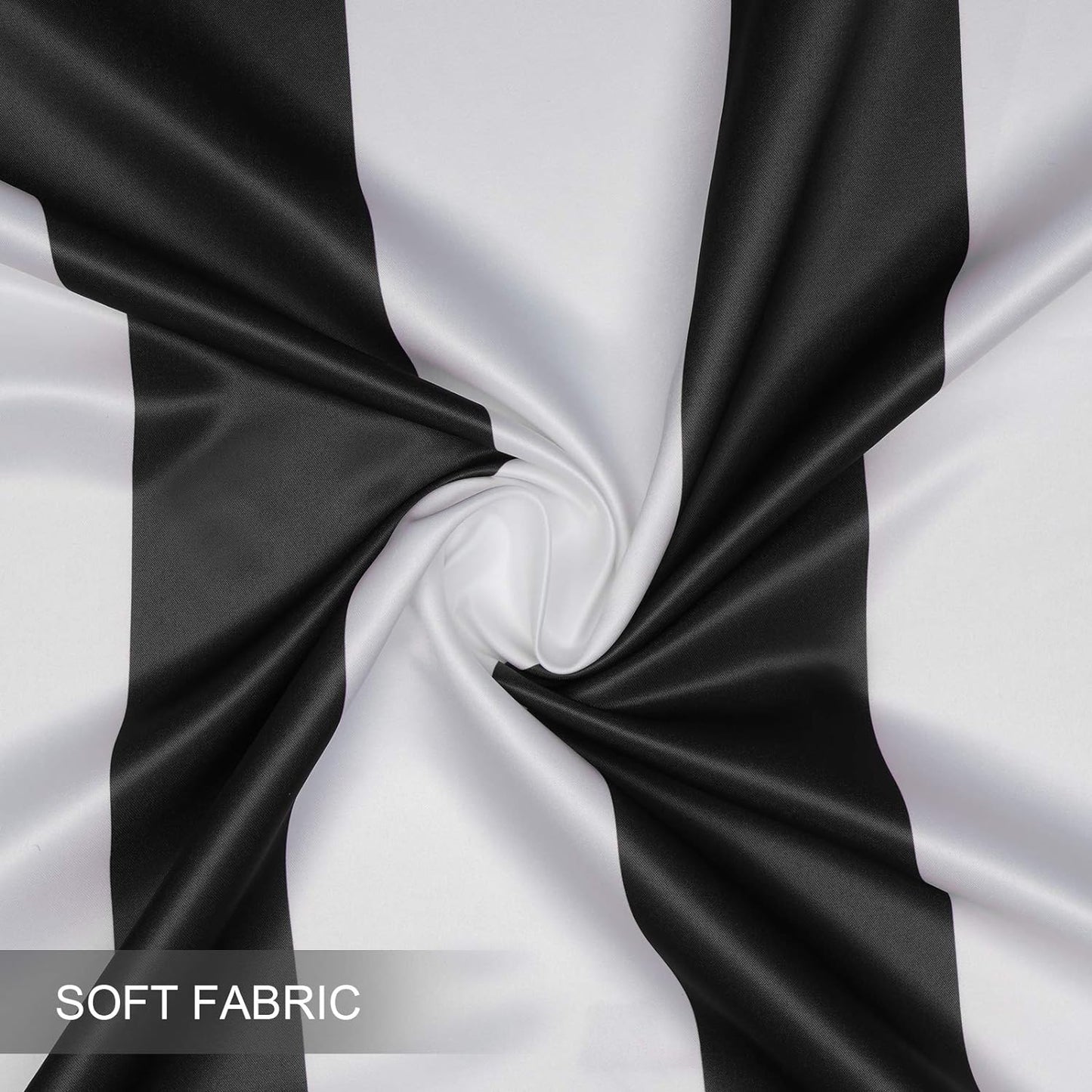Alishomtll Curtains Satin Light Filtering Grommet Window Drapes For Bedroom Living Room,52”X 63”L,2 Panels,Black White Striped