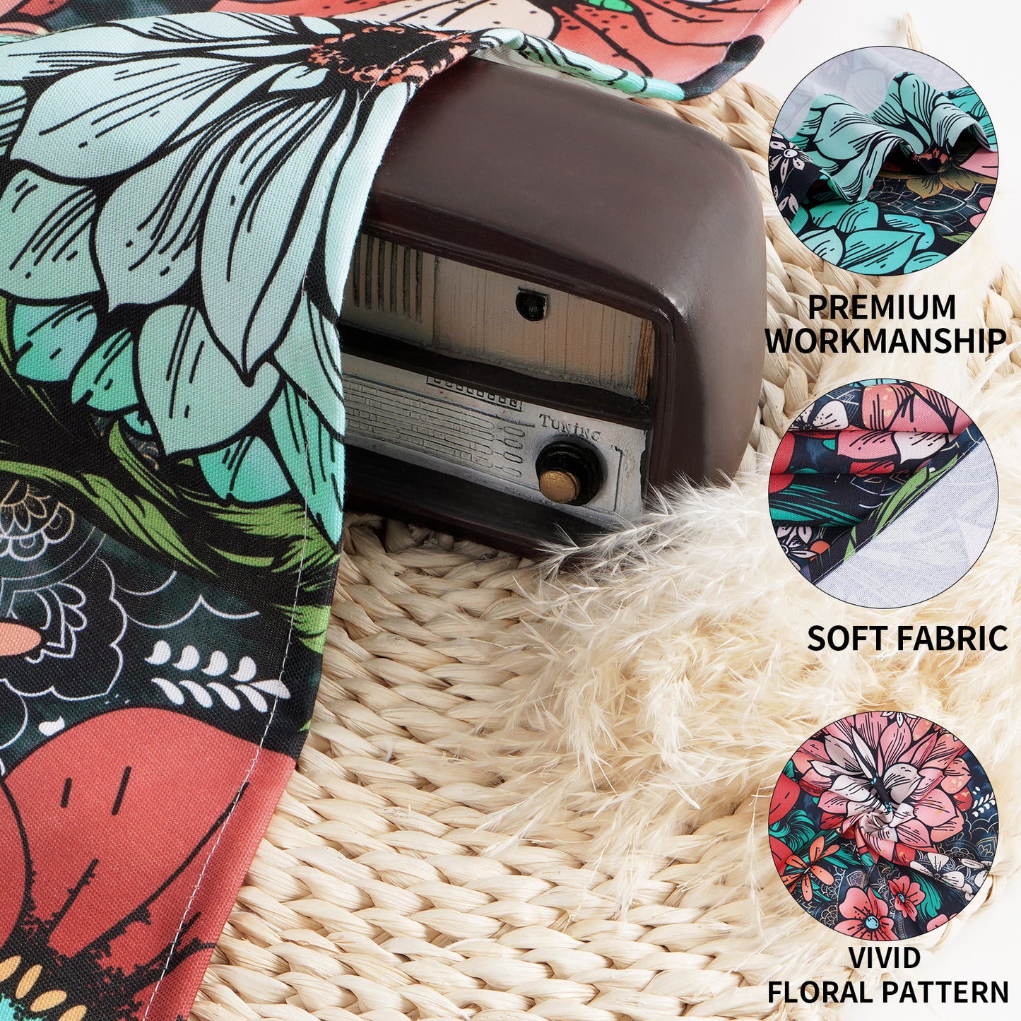 Alishomtll Boho Floral Print Kitchen Curtains 36 Length Sets for Small Window,2 Panels,Rod Pocket