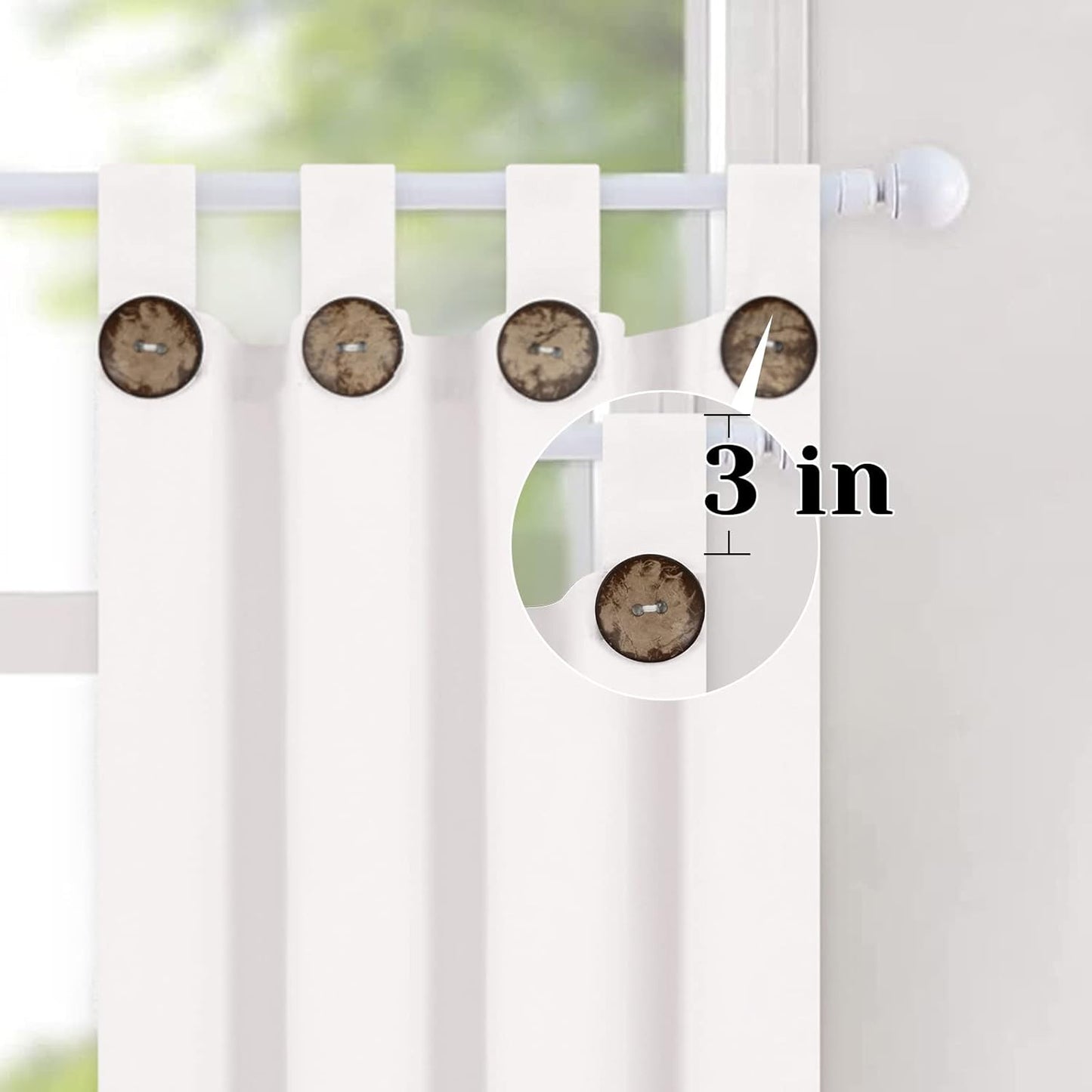 Alishomtll Farmhouse Kitchen Curtains 24 Inch Tab Top Button Cafe Curtains Tier Set ,White ,2 Panels