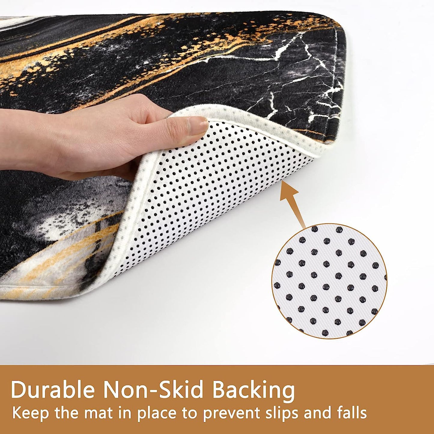 FRAMICS Black Gold Marble Shower Curtain and Rug Sets, 16 Pc Modern Bathroom Sets, Waterproof Fabric Shower Curtain with 12 Hooks and Toilet Rugs
