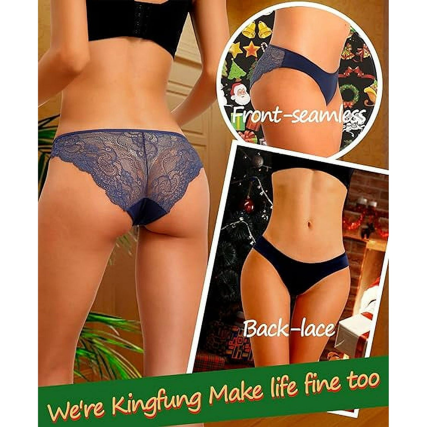Sunm Boutique Sexy Lace Underwear for Women, Invisible Seamless Cotton Panties for Women, Half Back Coverage Womens Panties Bikini, 6Pack