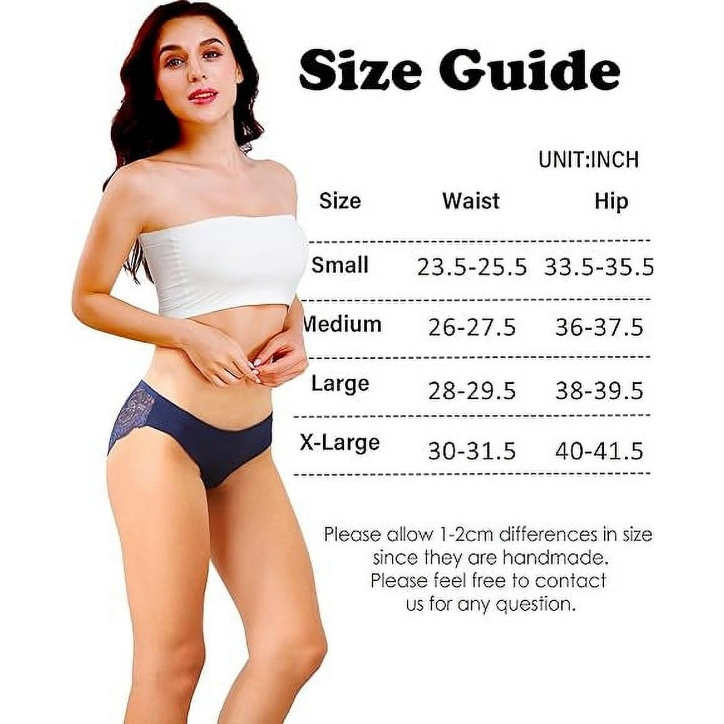 Sunm Boutique Sexy Lace Underwear for Women, Invisible Seamless Cotton Panties for Women, Half Back Coverage Womens Panties Bikini, 6Pack