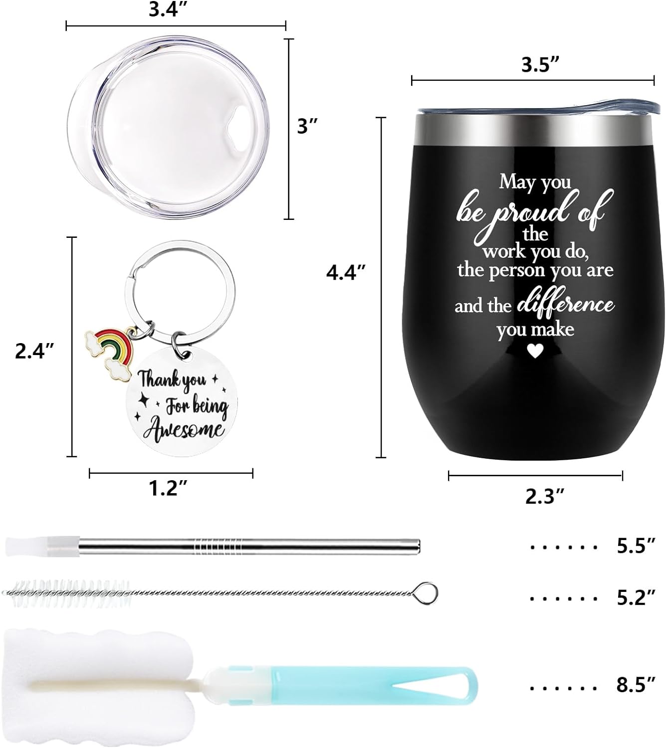 Gingprous 12 oz Stainless Steel Tumbler ,Thank You Gifts May You Be Proud Tumbler Cup , Insulated Inspirational Coworker Mug with Lids for Nursing Assistant Volunteer Employee (Multicolor, 6 Pcs)