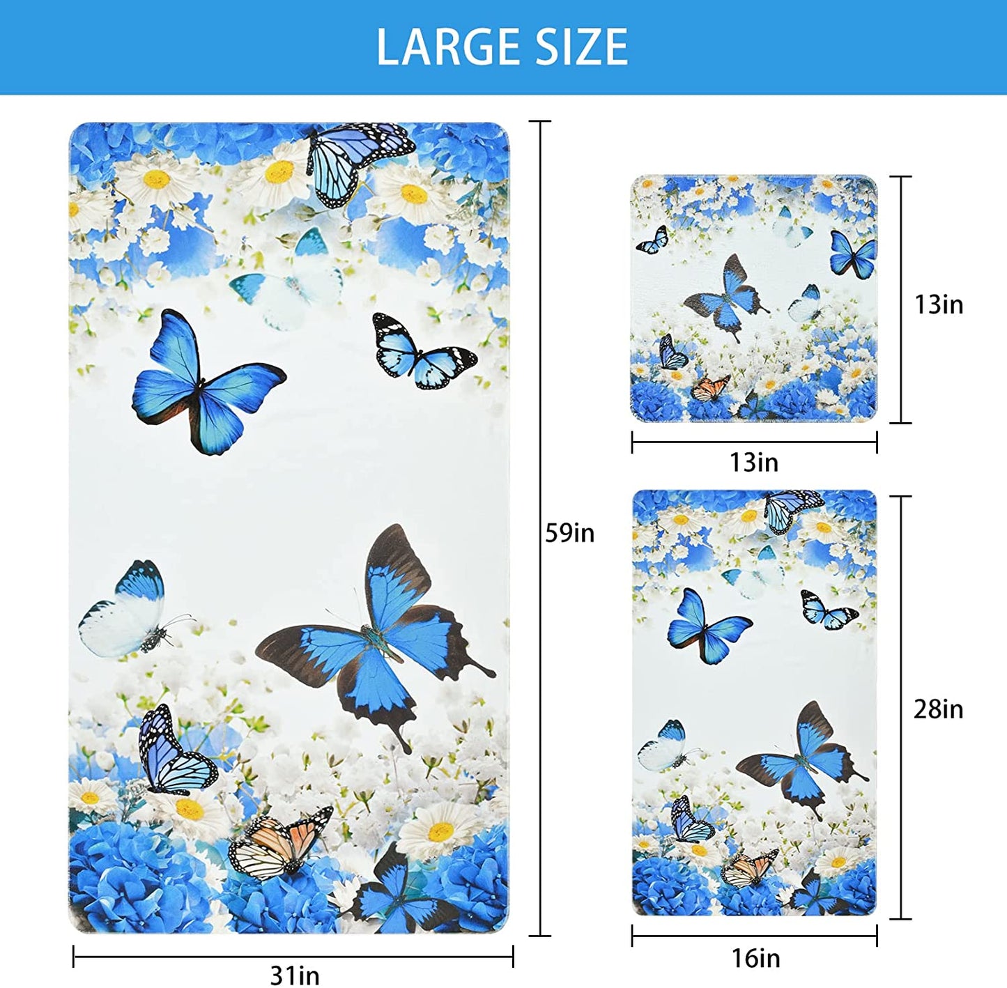 Alishomtll Butterfly and Flower Bath Towel Sets Blue Plant and Insect Towel Include Beach Towel, Hand Towel and Kitchen Dish Towels