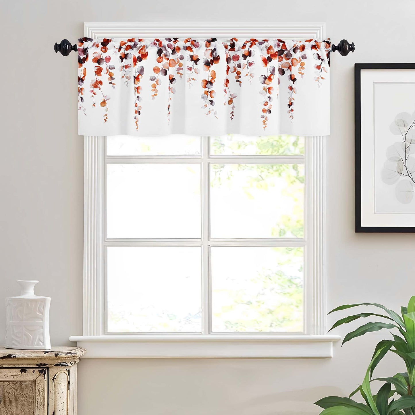 Alishomtll Fall Autumn Valance Curtains for Living Room Bedroom Kitchen Windows Grey Orange Watercolor Leaves Print ,52 x 18 inch,Rod Pocket