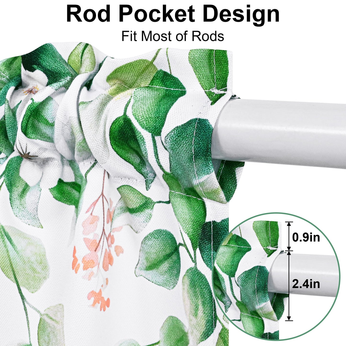 Alishomtll Green Valance Curtains for Living Room Bedroom Kitchen Windows Watercolor Floral Print ,52 x 18 inch,Rod Pocket