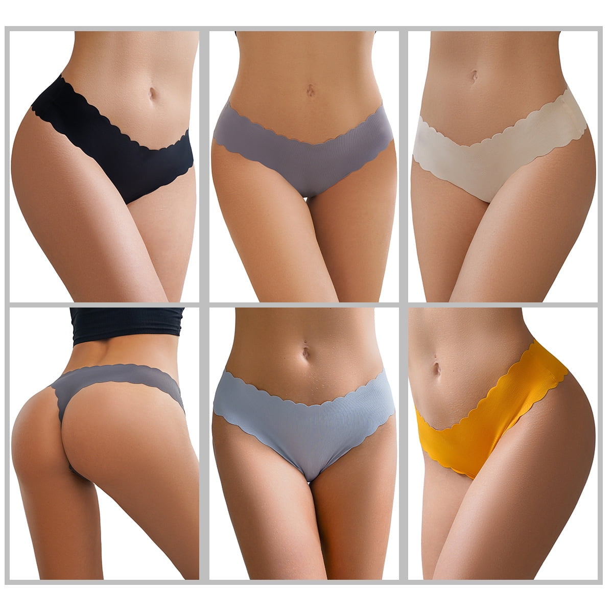 Sunm Boutique Ribbed Seamless Thongs Wavy Sides G-String Thongs for Women-Cloud Sides No Show Underwear-Invisible Silky Panties- Sexy V-waisted Wavy Sides G-String Panties 6 Pack