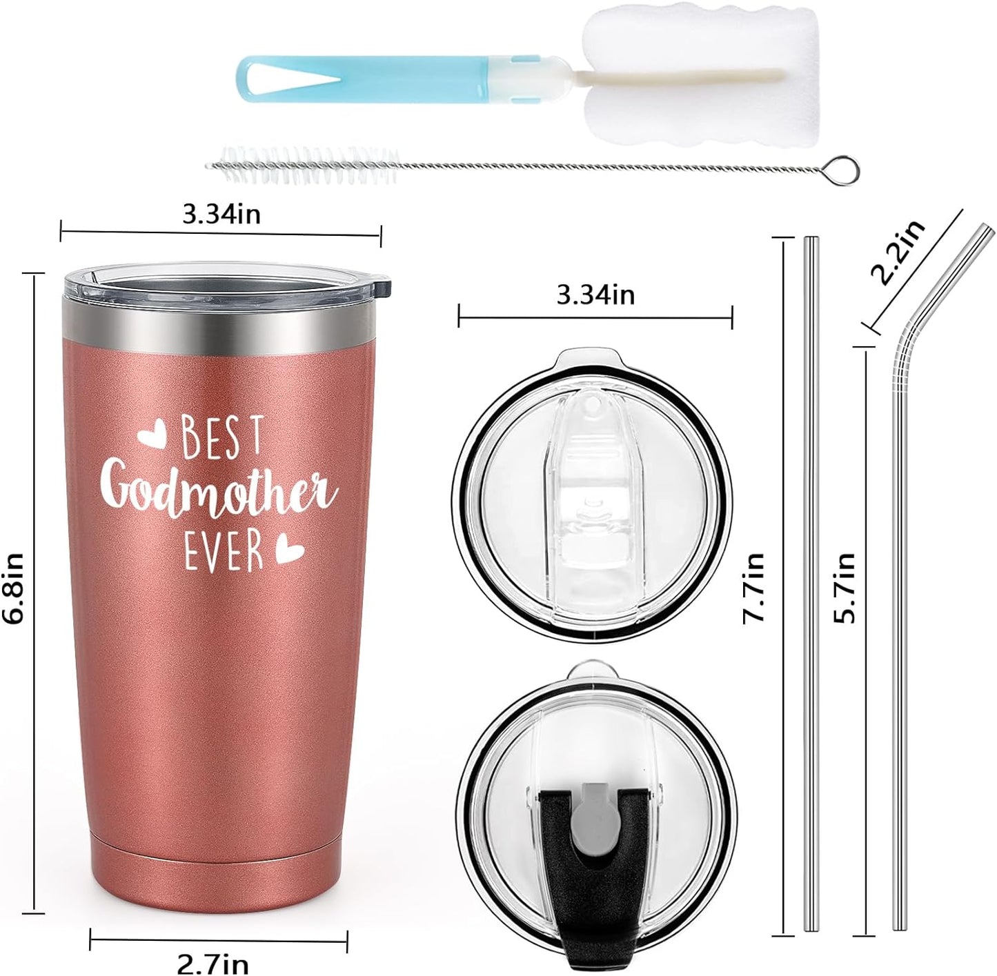 Gingprous 20 oz Stainless Steel Tumblers with Lids Straws, Double Wall Travel Tumblers, Vacuum Insulated Tumblers, Insulated Coffee Cup for Hot and Cold Drinks, Rose Gold
