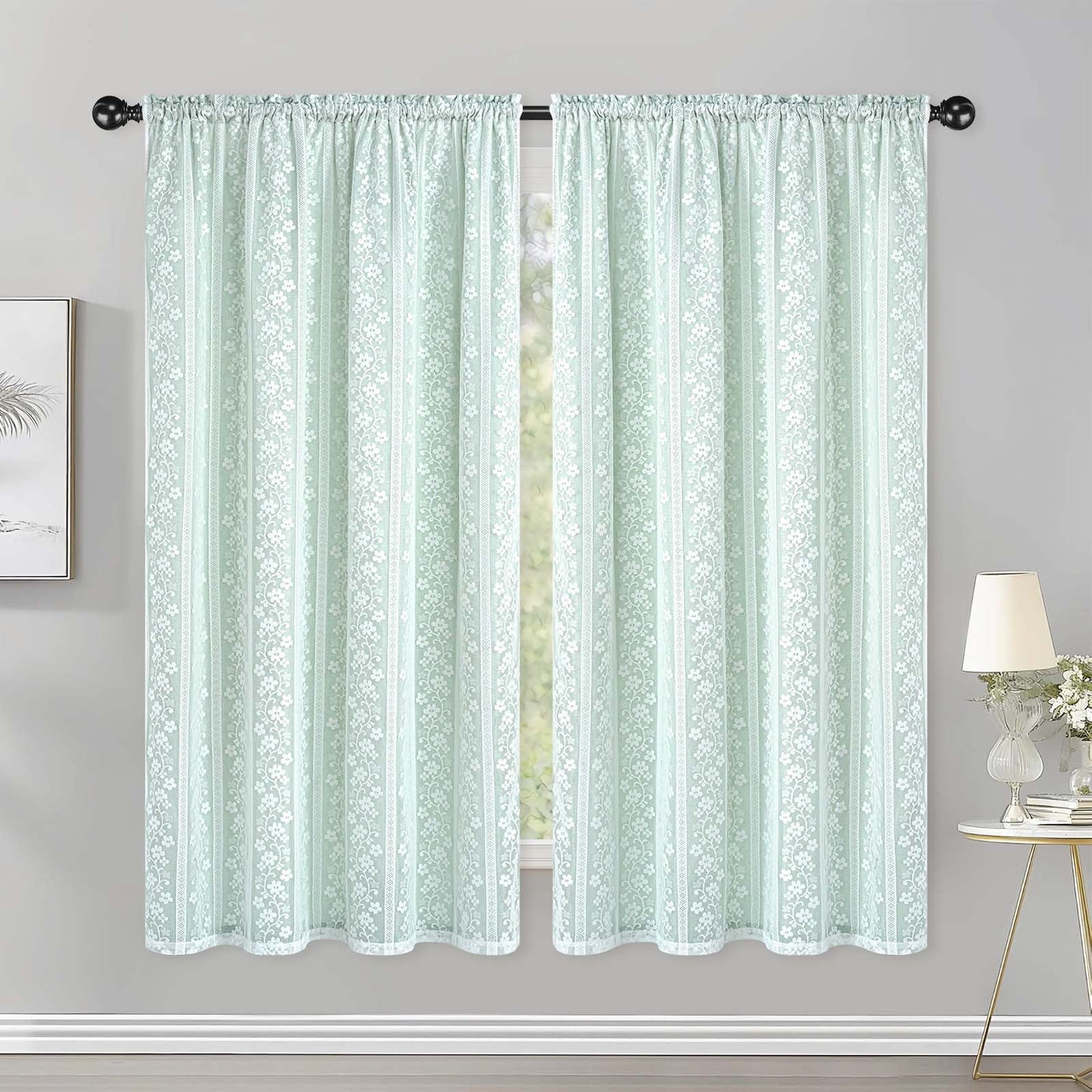 Alishomtll Beige Linen Curtains with Lace Sheer 84 Inches Long, Double Layer Light Filtering Window Drapes for Bedroom Living Room,W52 X L84,2 Panels