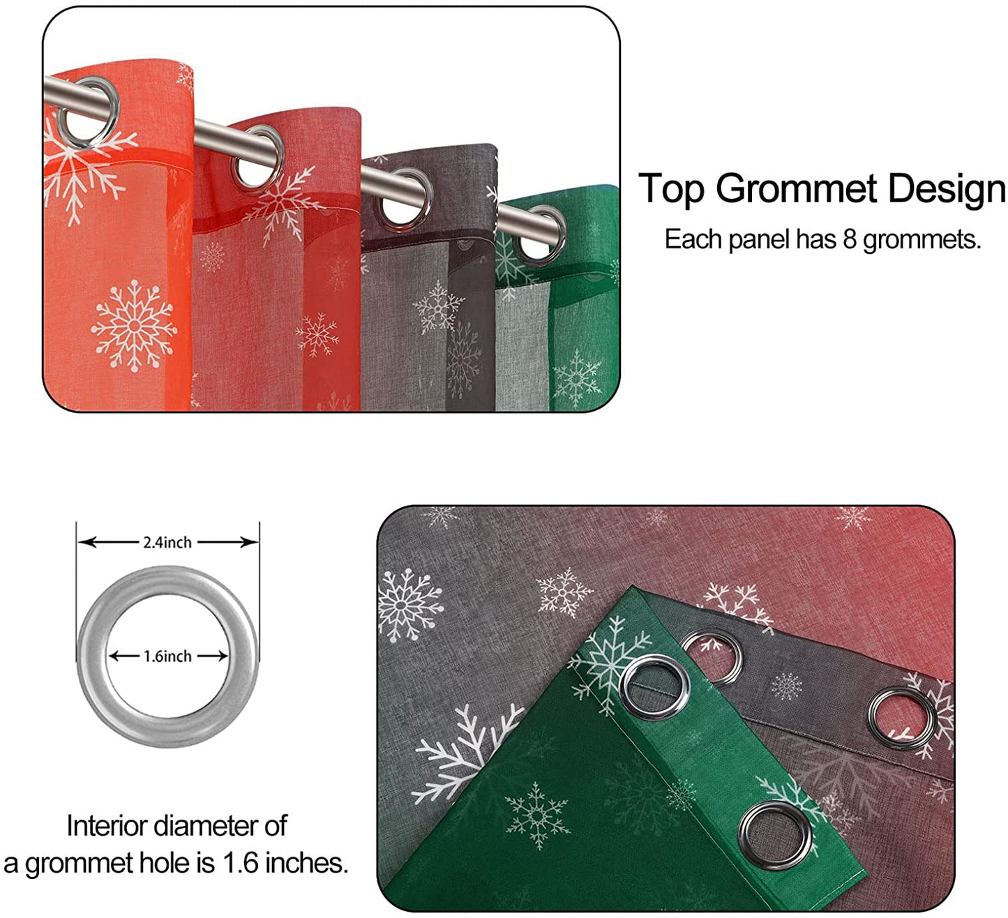 Alishomtll Christmas Sheer Voile Curtain, Light Filtering Grommet Drapes for Bedroom ,2 Panels of 52"w x 84", Red-Green Gradient