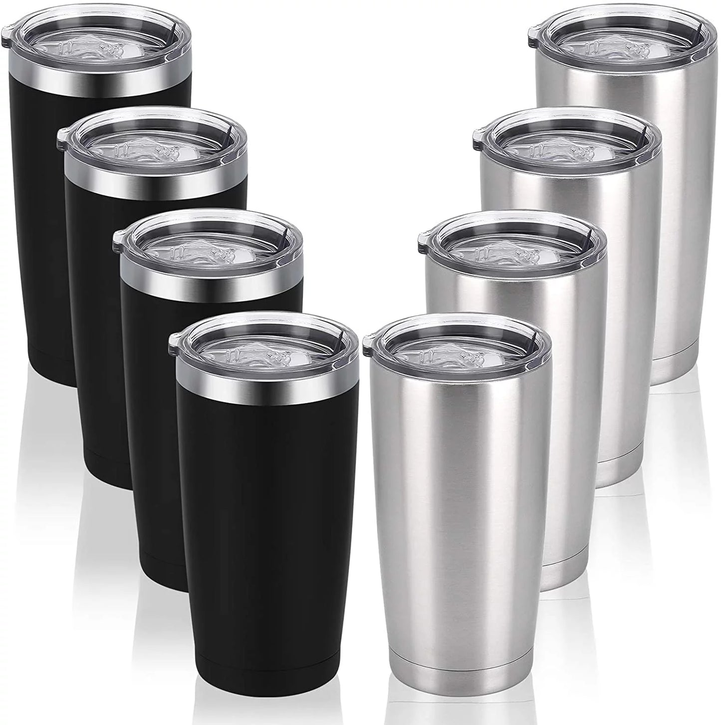 Gingprous 8 Pack 20 Oz Stainless Steel Travel Tumblers with Lids Straws , Double Wall Vacuum Insulated Stainless Steel Tumbler with Straws for Home School Office Camping, Powder Coated Coffee Cup, Keep Drinks Hot&Cold