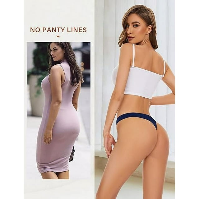 Sunm Boutique Seamless Thongs for Women No Show Thongs Nylon Stretch Thong Panties Underwear 5 Pack