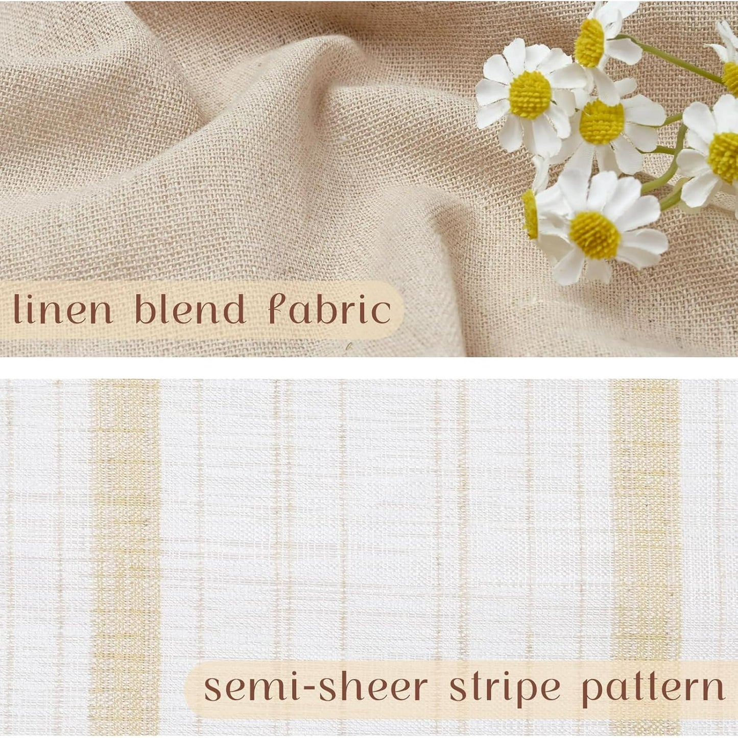 Alishomtll Boho Linen Light Filtering Curtains 84 Inches Long Farmhouse Rustic Striped Drapes Macrame Burlap ,Rod Pocket ,Beige ,with Tassel