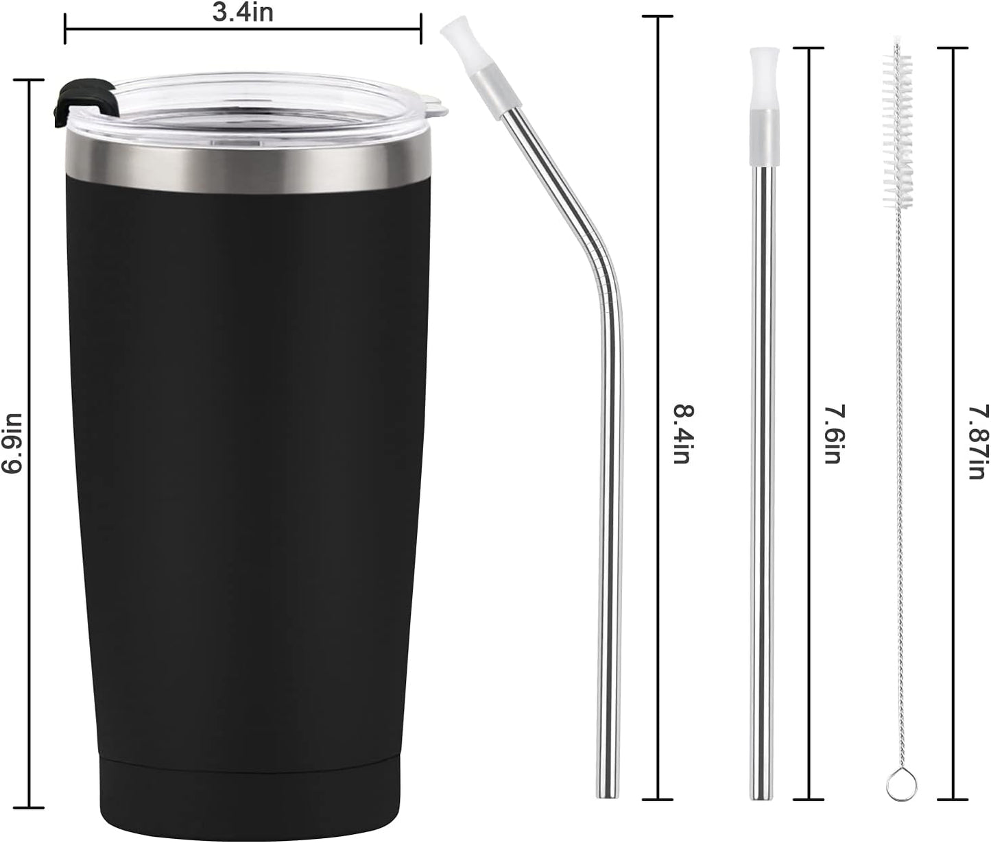 Gingprous 20 Oz Stainless Steel Travel Tumblers with Lids Straws, Vacuum Insulated Tumblers(1/2 Pc)