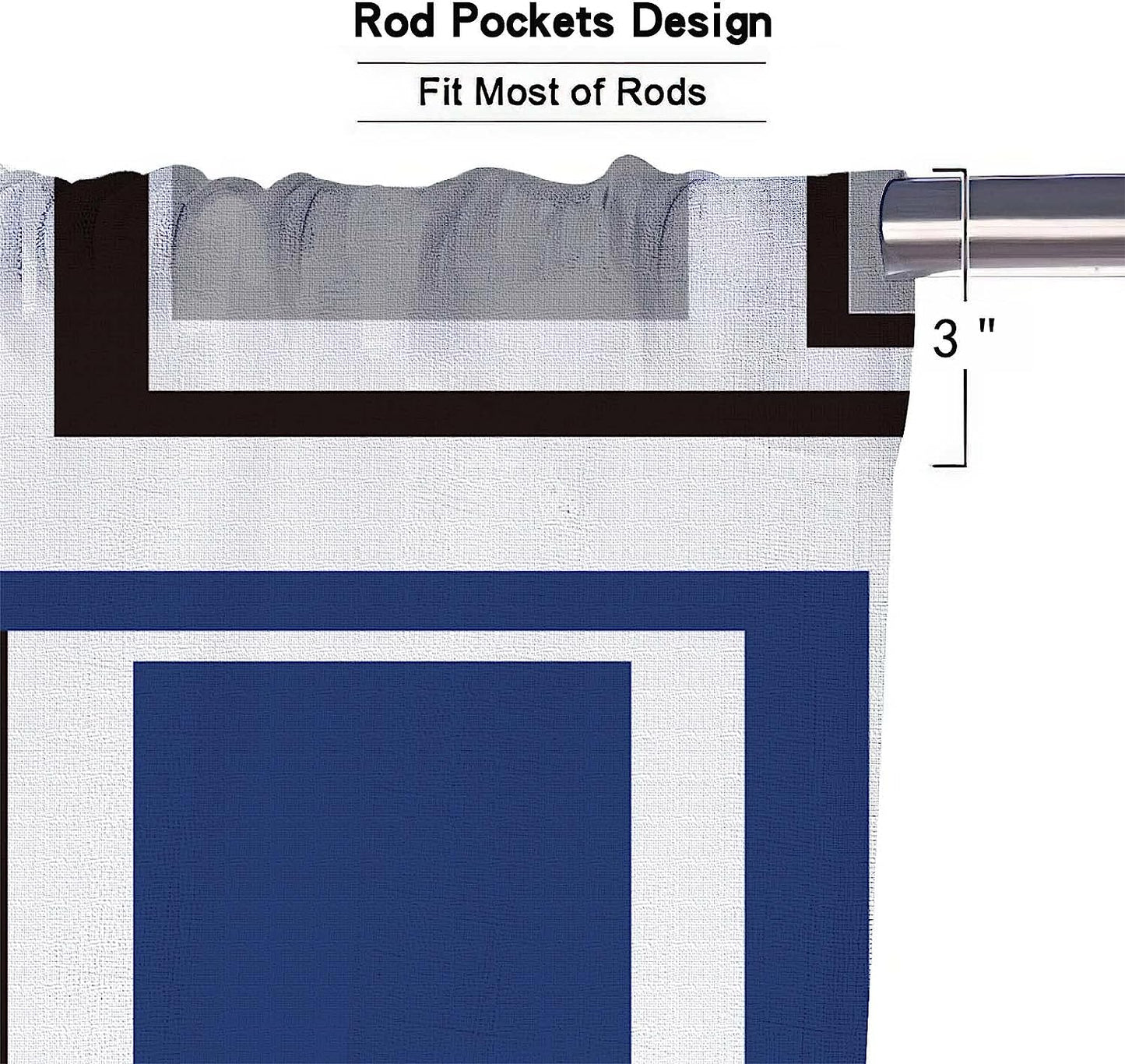 Alishomtll Kitchen Valances Rod Pocket Curtain for Window ,52" x 18", Blue Black Grey