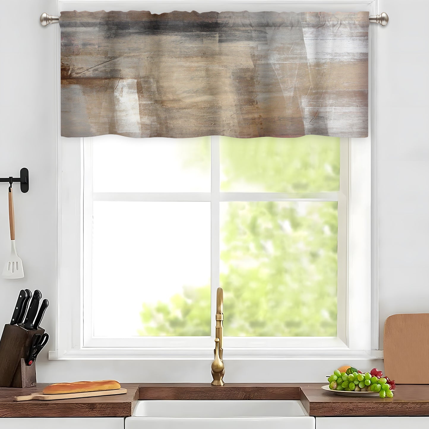 Alishomtll Curtain Valances for Kitchen Living Room Bedroom Brown Rod Pocket Valance ,54 x 18 inch