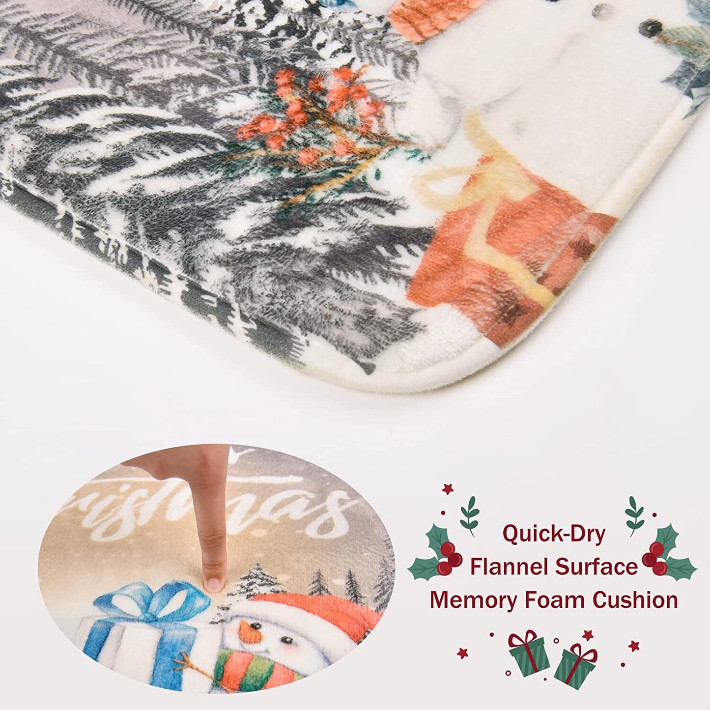 FRAMICS Merry Christmas Shower Curtain Sets with Rugs, Snowman Snowflake Bathroom Decor Set, Silver Grey Xmas Trees Gift Waterproof Fabric Shower Curtain with 12 Hooks and Toilet Rugs