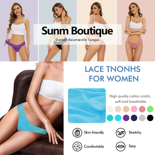 Sunm Boutique Lace Thongs for Women Cotton Thongs Underwear Pack 16 PACK