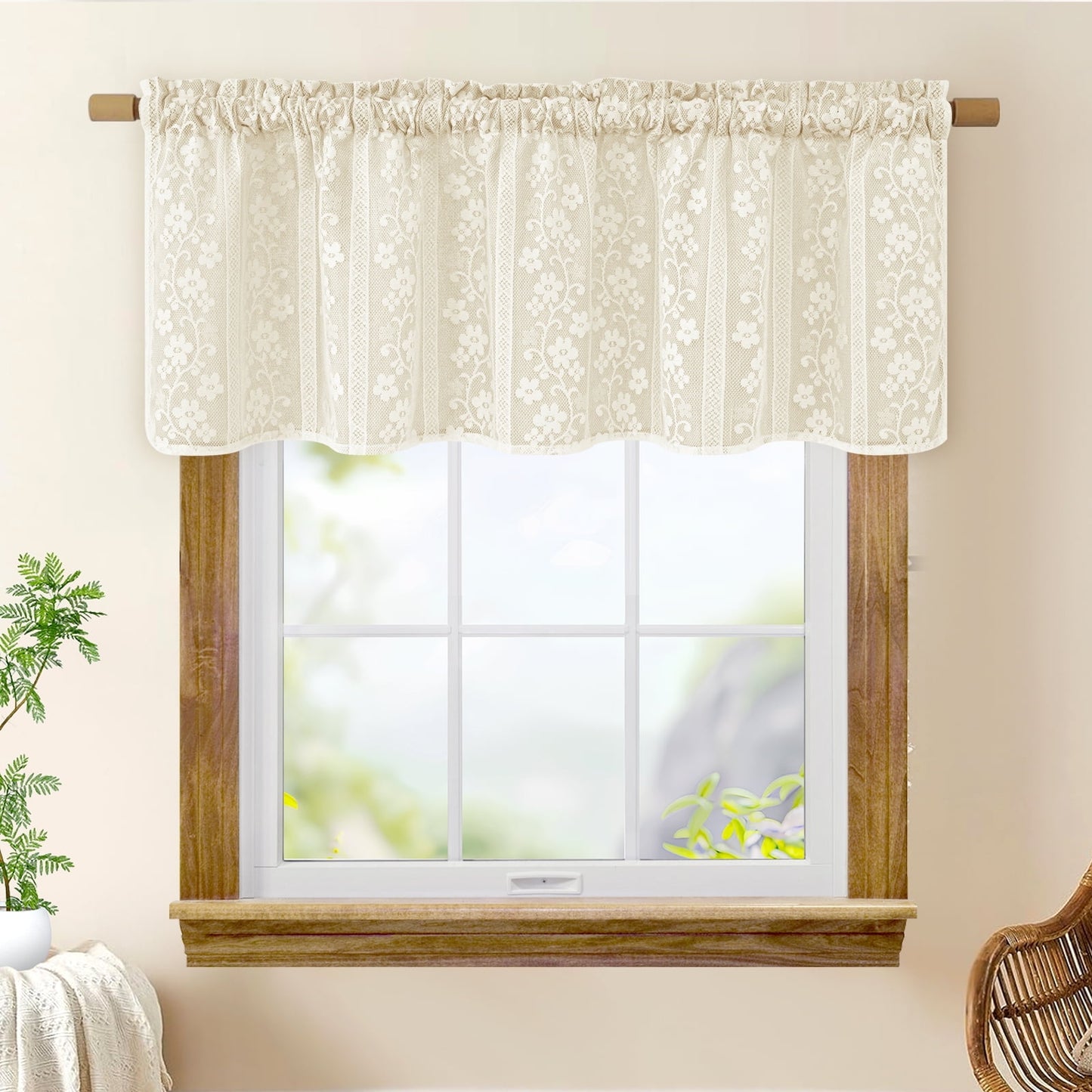 Alishomtll Beige Linen Curtains with Lace Sheer 84 Inches Long, Double Layer Light Filtering Window Drapes for Bedroom Living Room,W52 X L84,2 Panels