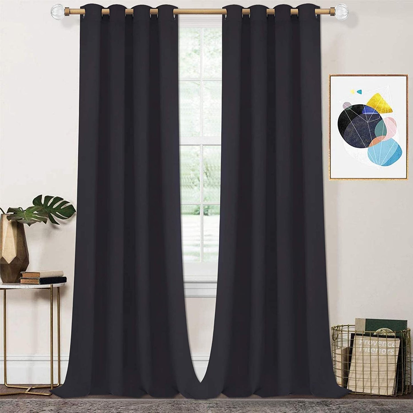 Alishomtll Blackout Curtains 52 x 84 inch Black Set of 2 Panels Thermal Insulated Room Darkening Bedroom Curtains