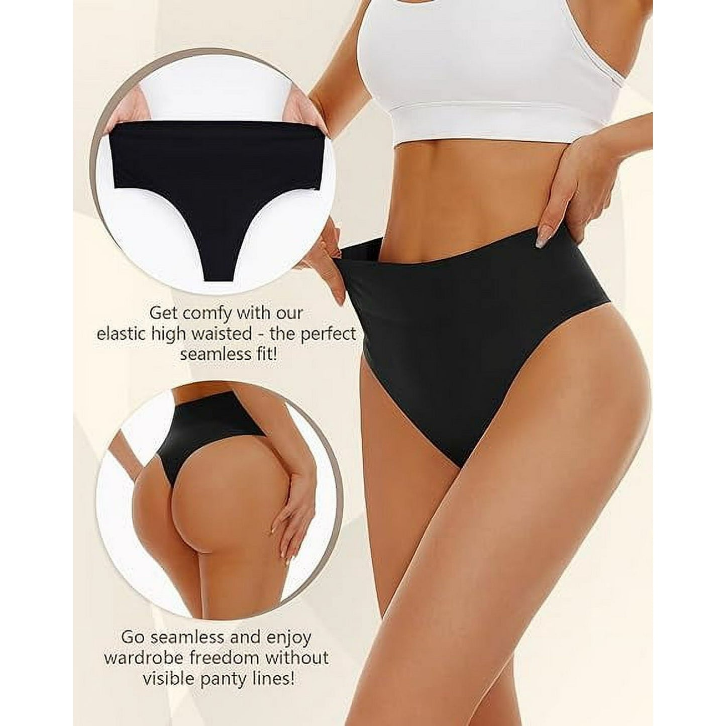 Sunm Boutique High Waisted Seamless Underwear for Women High Waisted Thongs for Womens High Waisted No Show Panties Sexy Breathable Panties 6 Pack