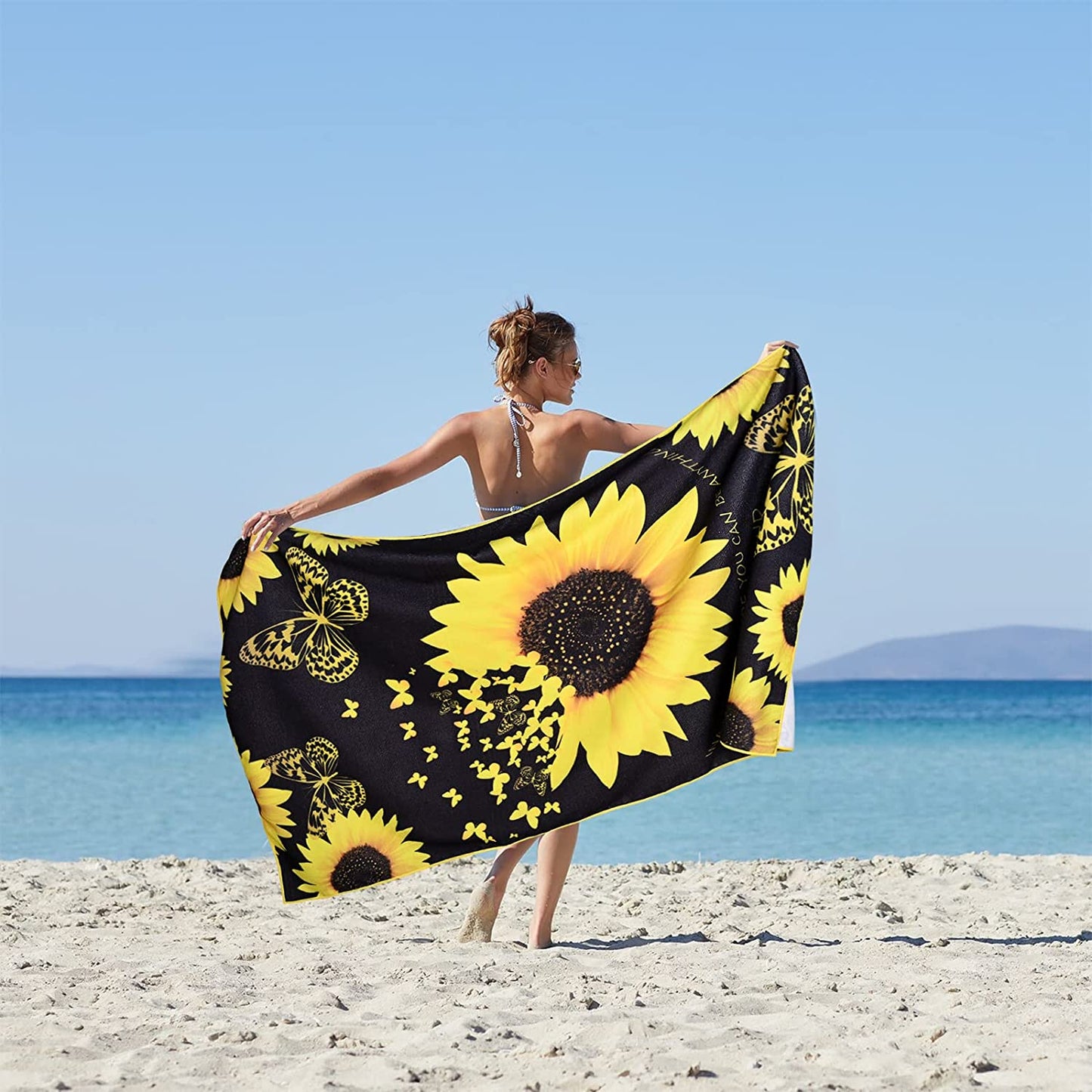 Alishomtll 3Pcs Sunflower Bath Towels Set Include Bath Towel, Hand Towel and Wash Towel, Soft Water Absorbent Beach Towel for Bathroom