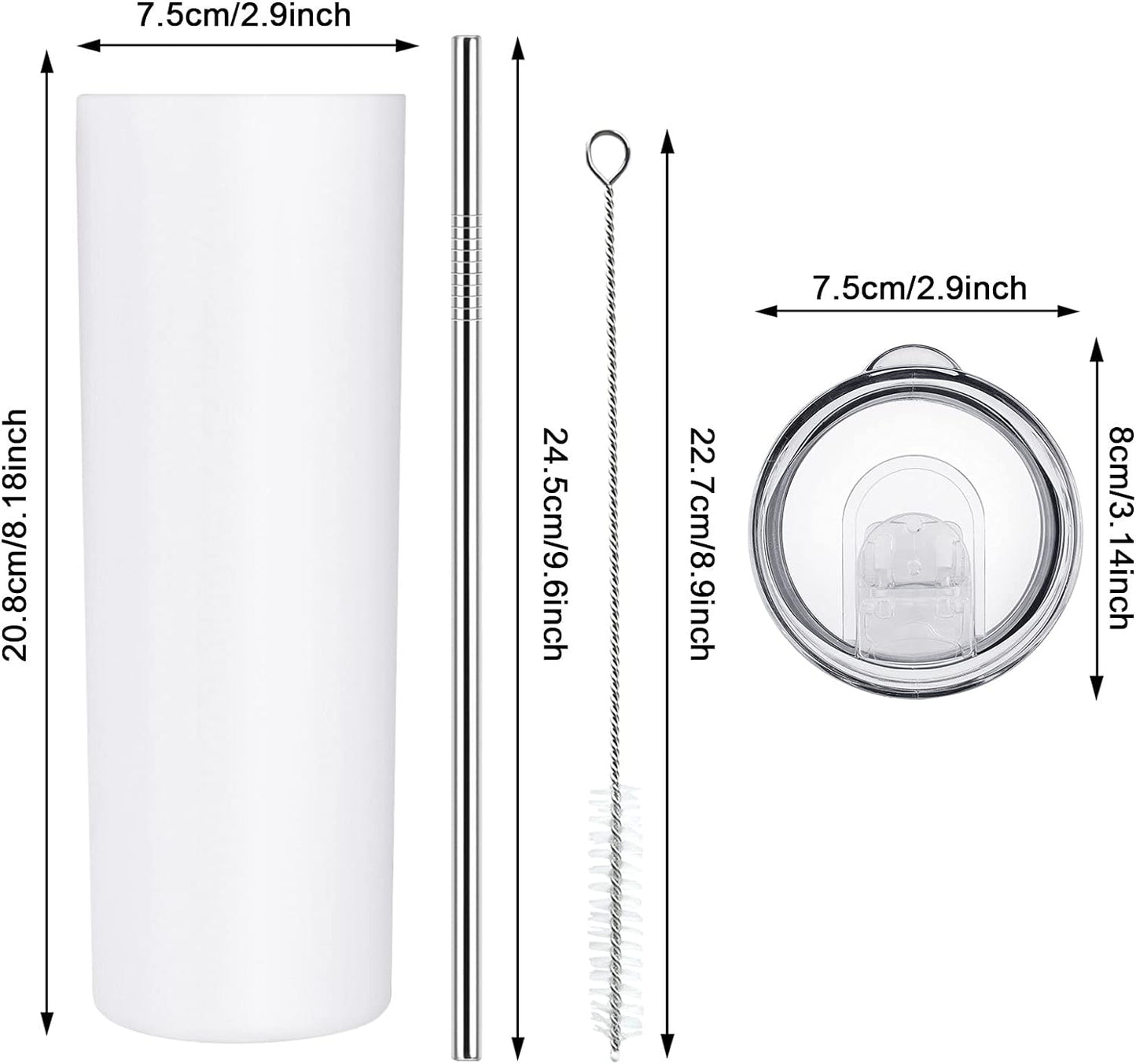 Gingprous 20 oz Stainless Steel Skinny Tumbler with Lid and Straw, Double Wall Vacuum Insulated Slim Water Tumbler Cup,Black