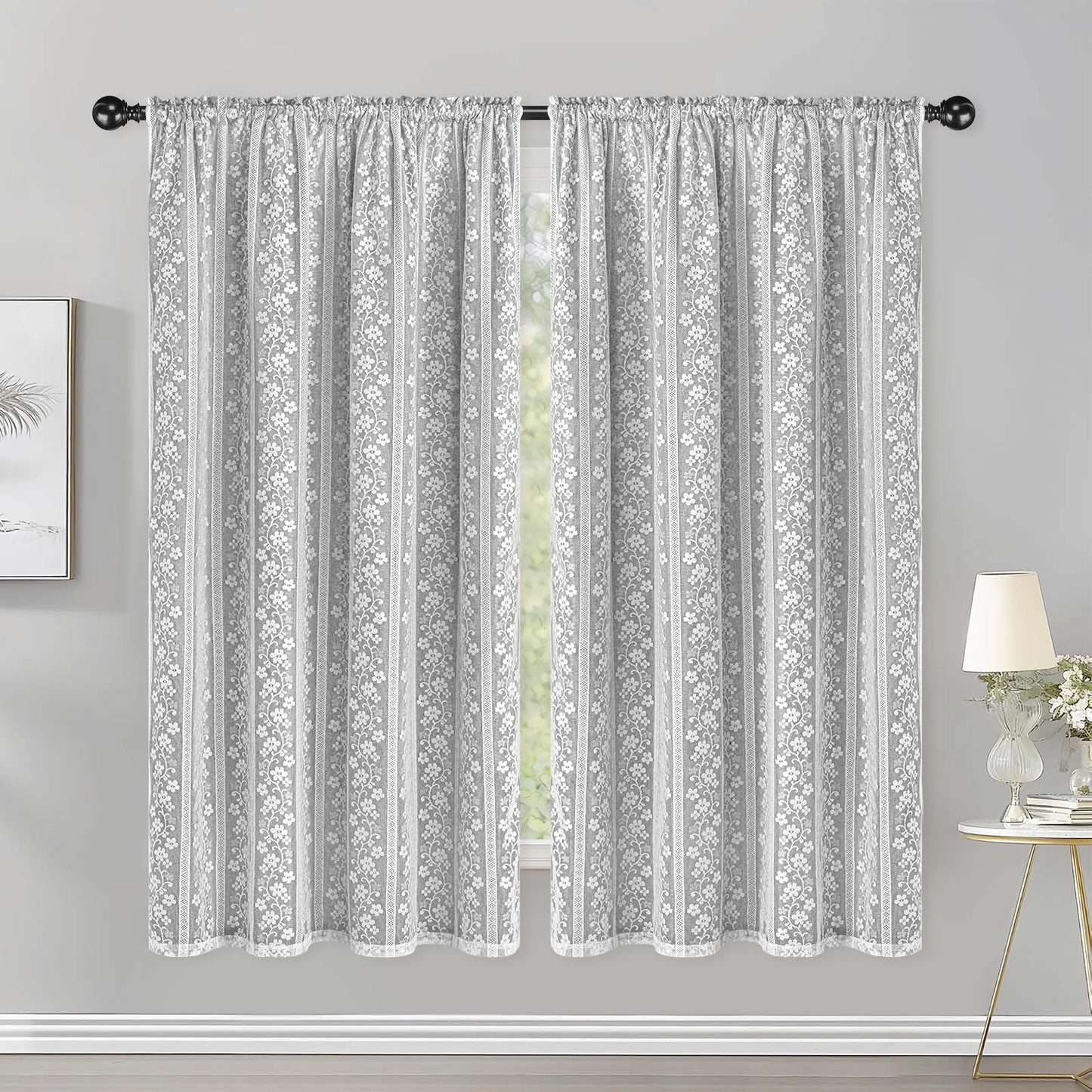Alishomtll Beige Linen Curtains with Lace Sheer 84 Inches Long, Double Layer Light Filtering Window Drapes for Bedroom Living Room,W52 X L84,2 Panels