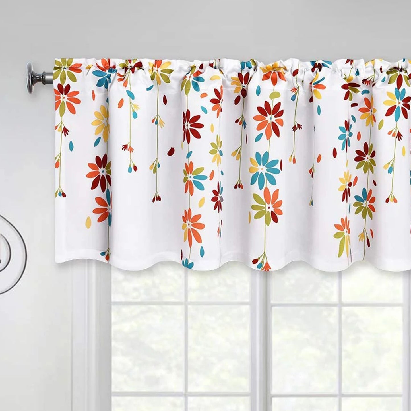 Alishomtll Falling Flower Kitchen Curtain Valance Rod Pocket Light Filtering Window Drapes ,18"L x 52"W