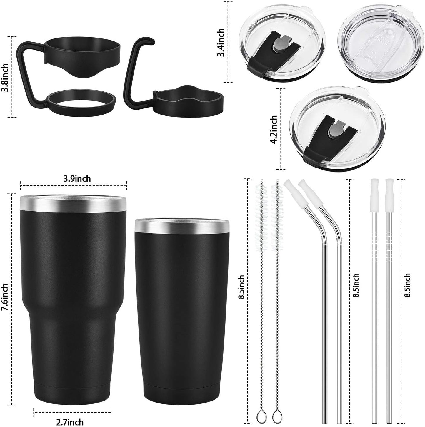 Gingprous 2 Pack 30oz and 20oz Insulated Travel Tumblers for Home School Office Camping , Stainless Steel Double Wall Vacuum Travel Tumbler with Lids and Straws , Black