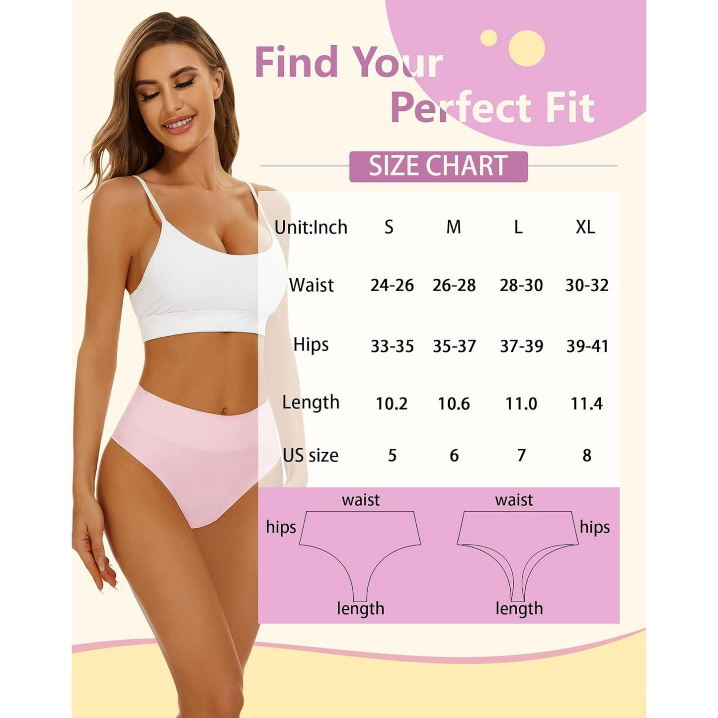 Sunm Boutique High Waisted Thongs for Women Tummy Control Underwear Thongs Underwear 6 Pack