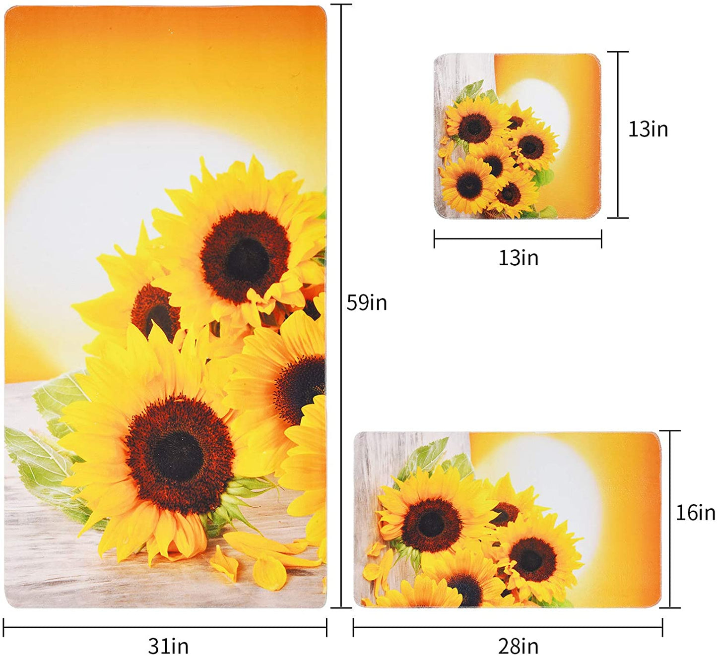 Alishomtll Yellow Bath Towel Sets With Sunflower Pattern Include Beach Towel, Hand Towel and Wash Towel, Super Soft Water Absorbent