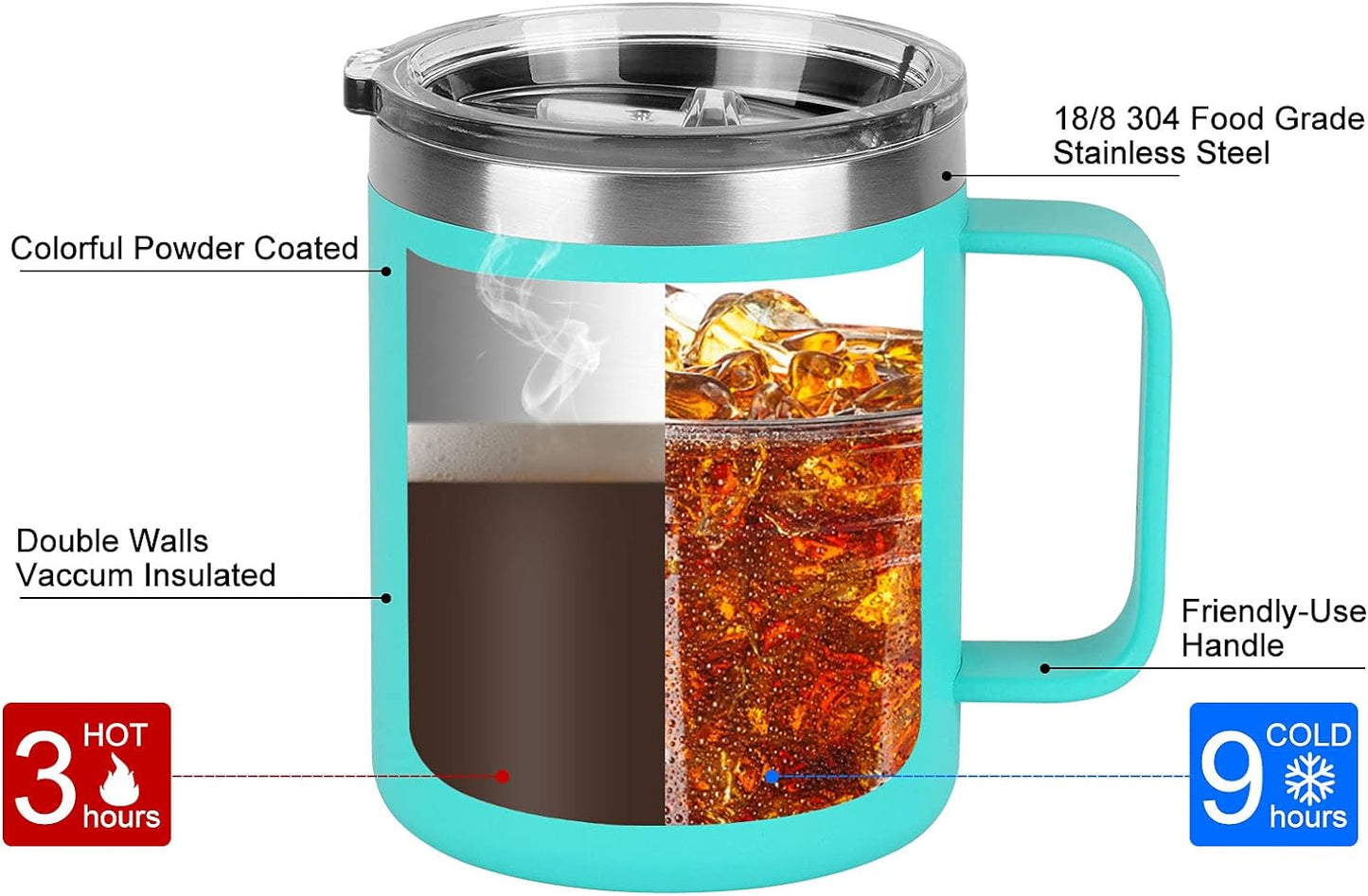 Gingprous 2 Pack 12 oz Stainless Steel Tumblers with Lids Straws, Double Wall Vacuum Insulated Camping Mug Thermal Coffee Mug for Coffee, Tea, Hot and Cold Drinks, Lake Blue