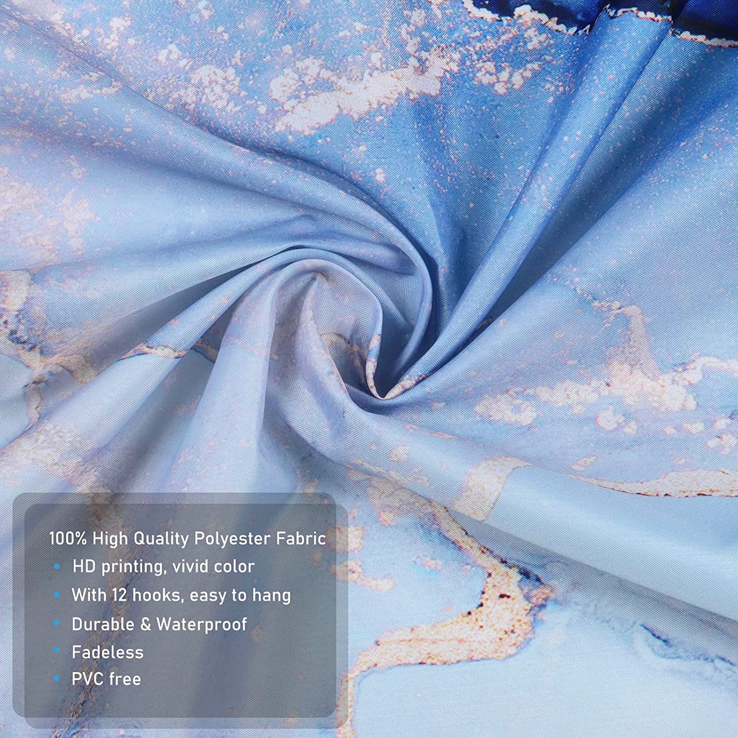 FRAMICS Navy Blue Luxury Marble Shower Curtain and Rug Sets, 16 Pc Modern Abstract Bathroom Sets, Waterproof Fabric Shower Curtain with 12 Hooks and Toilet Rugs