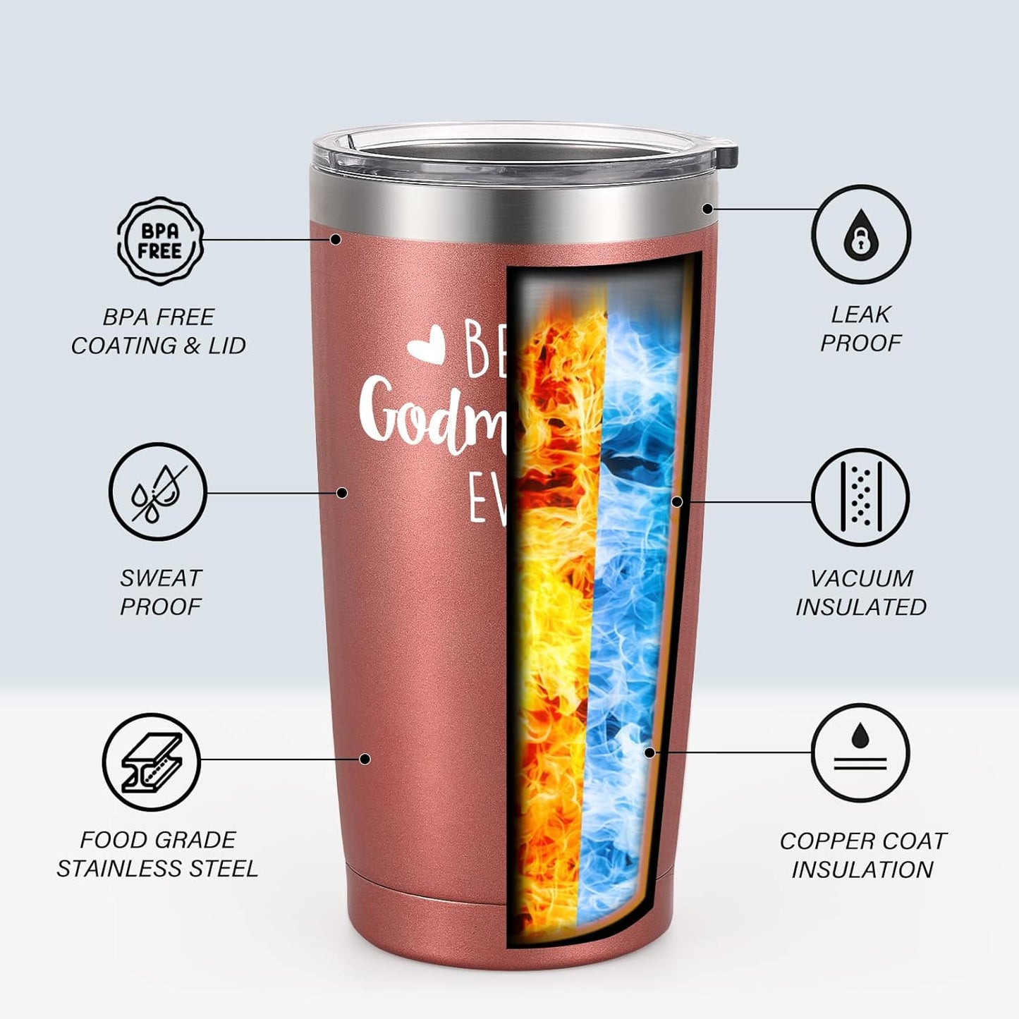 Gingprous 20 oz Stainless Steel Tumblers with Lids Straws, Double Wall Travel Tumblers, Vacuum Insulated Tumblers, Insulated Coffee Cup for Hot and Cold Drinks, Rose Gold