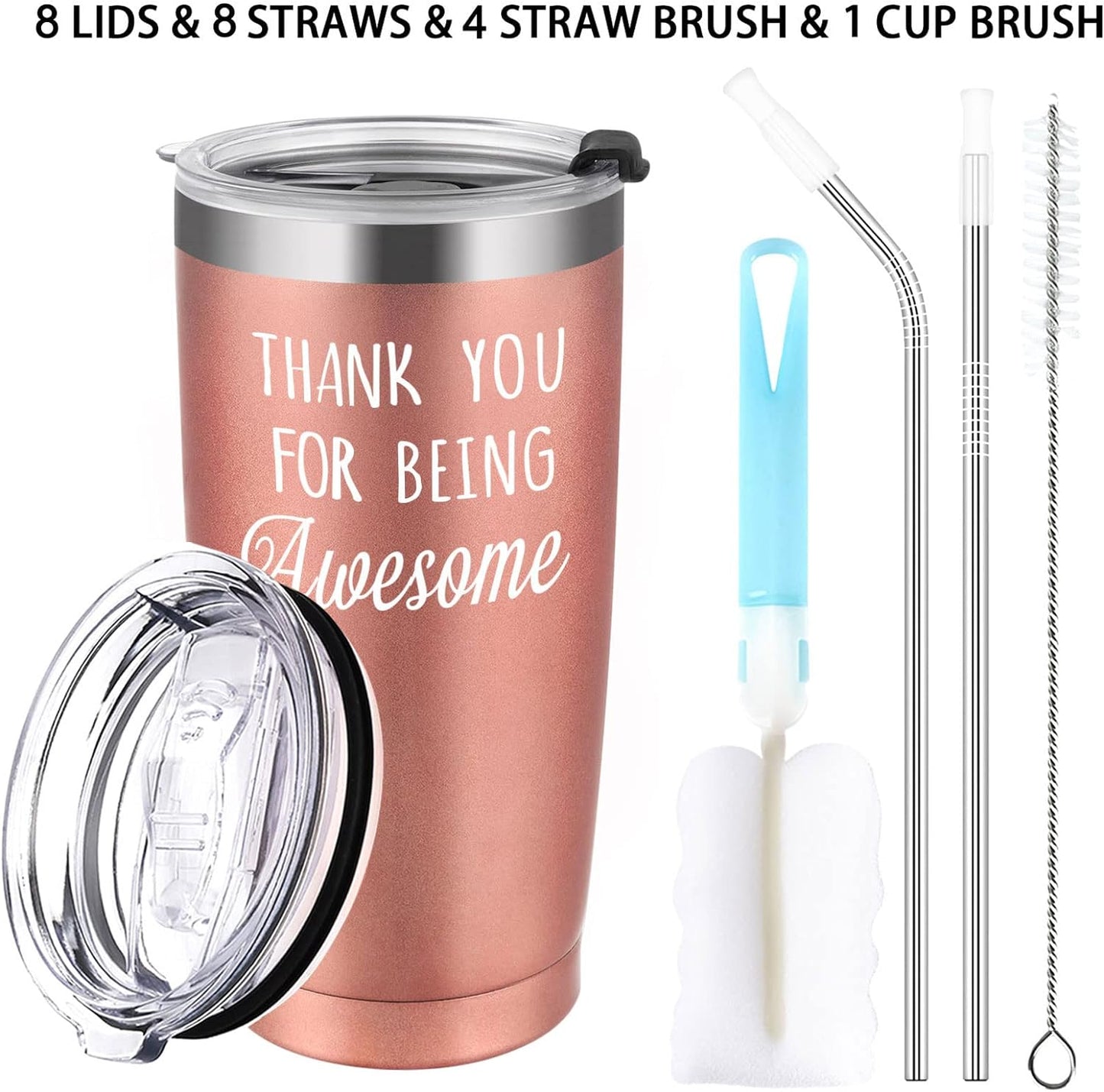 Gingprous 4 Pack Thank You for Being Awesome, Stainless Steel Insulated Travel Tumbler with Lids Straws , Double Wall Vacuum Tumblers,Appreciation Christmas Gifts