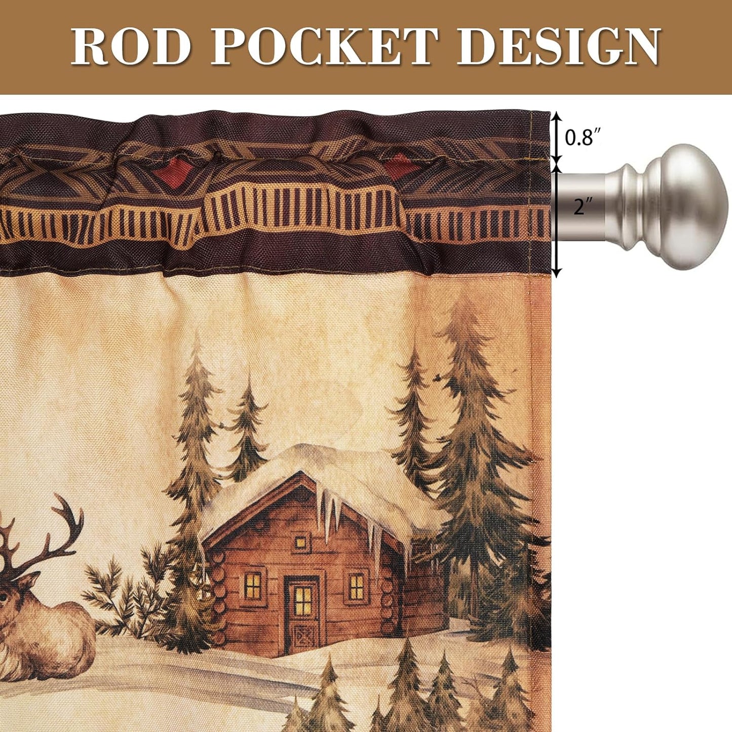Alishomtll Kitchen Curtains Farmhouse Rustic Country Valance Curtains Bear Moose Deer Window Valance 18 Inches,Rod Pocket