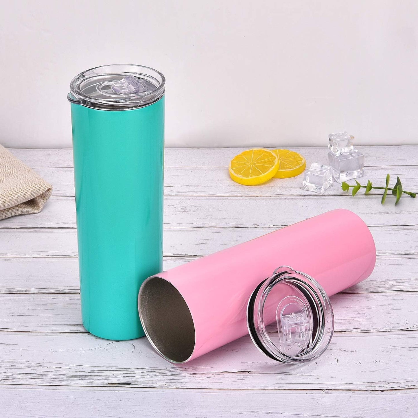 Gingprous 4 Pack Stainless Steel Skinny Tumbler with Lids and Straws , Double Wall Travel Tumblers , 20 oz Vacuum Insulated Water Tumbler Cup, Slim Vacuum Travel Mug , Multicolor