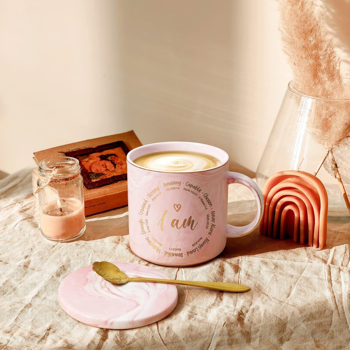 Maustic Christian Mug Gifts, I Am Coffee Mug, Bible Verse Coffee Mugs, Religious Gifts, Inspirational Coffee Mugs Spiritual Gifts, Pink 12 fl oz Coffee Mug Ceramic Mugs Tea Cup