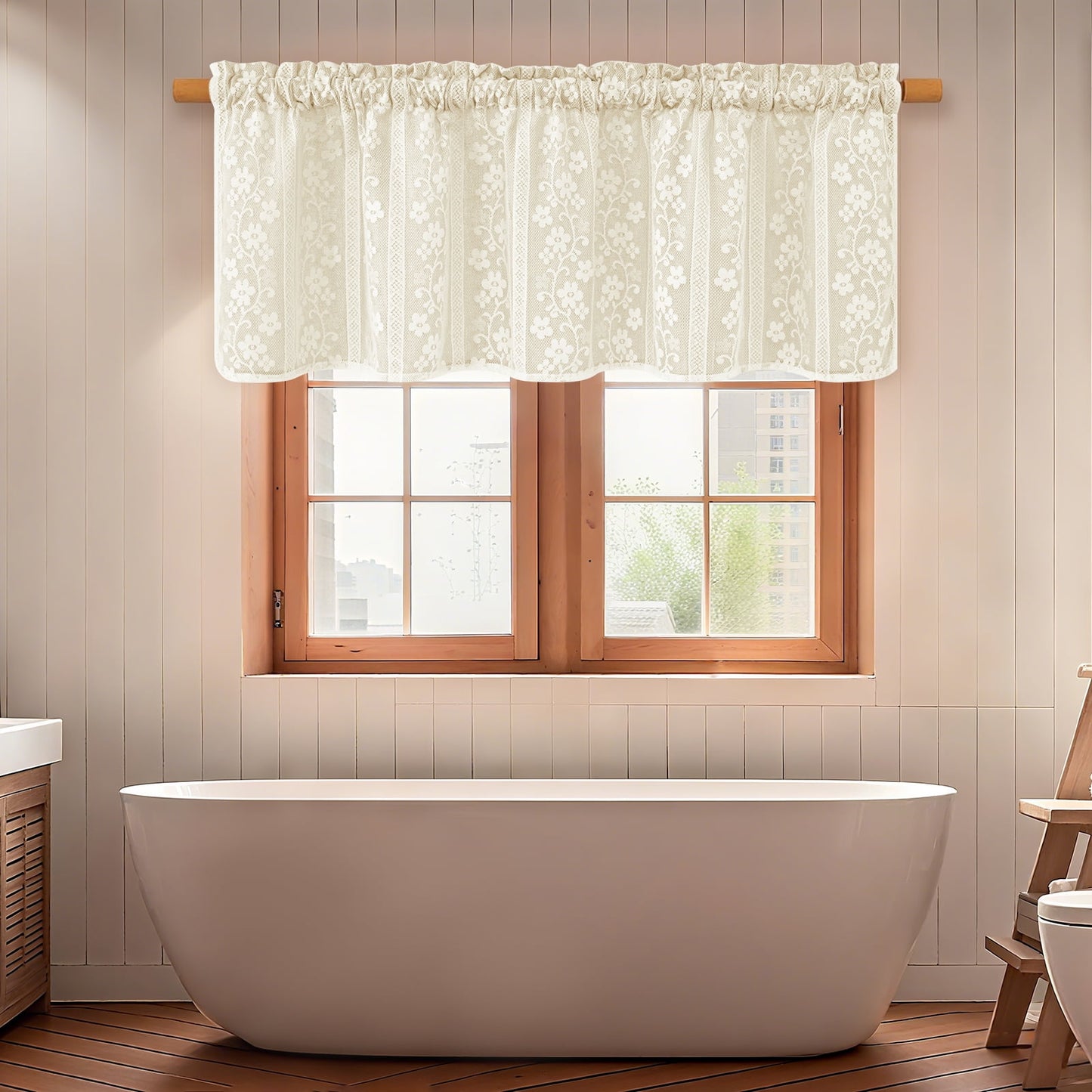 Alishomtll Beige Linen Curtains with Lace Sheer 84 Inches Long, Double Layer Light Filtering Window Drapes for Bedroom Living Room,W52 X L84,2 Panels