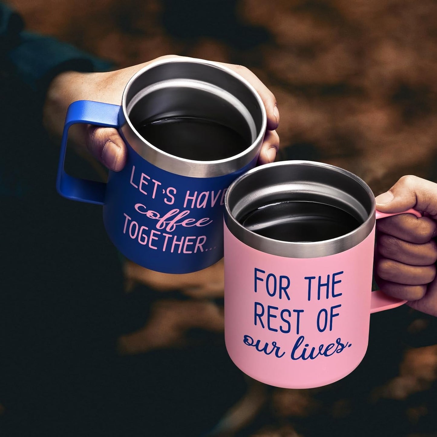 Gingprous "Lets Have Coffee Together For The Rest Of Our Lives " Stainless Steel Tumbler Set , 12 oz Vacuum Insulated Tumblers, Engagement Mr and Mrs Wedding Gift for Couple, Blue & Pink