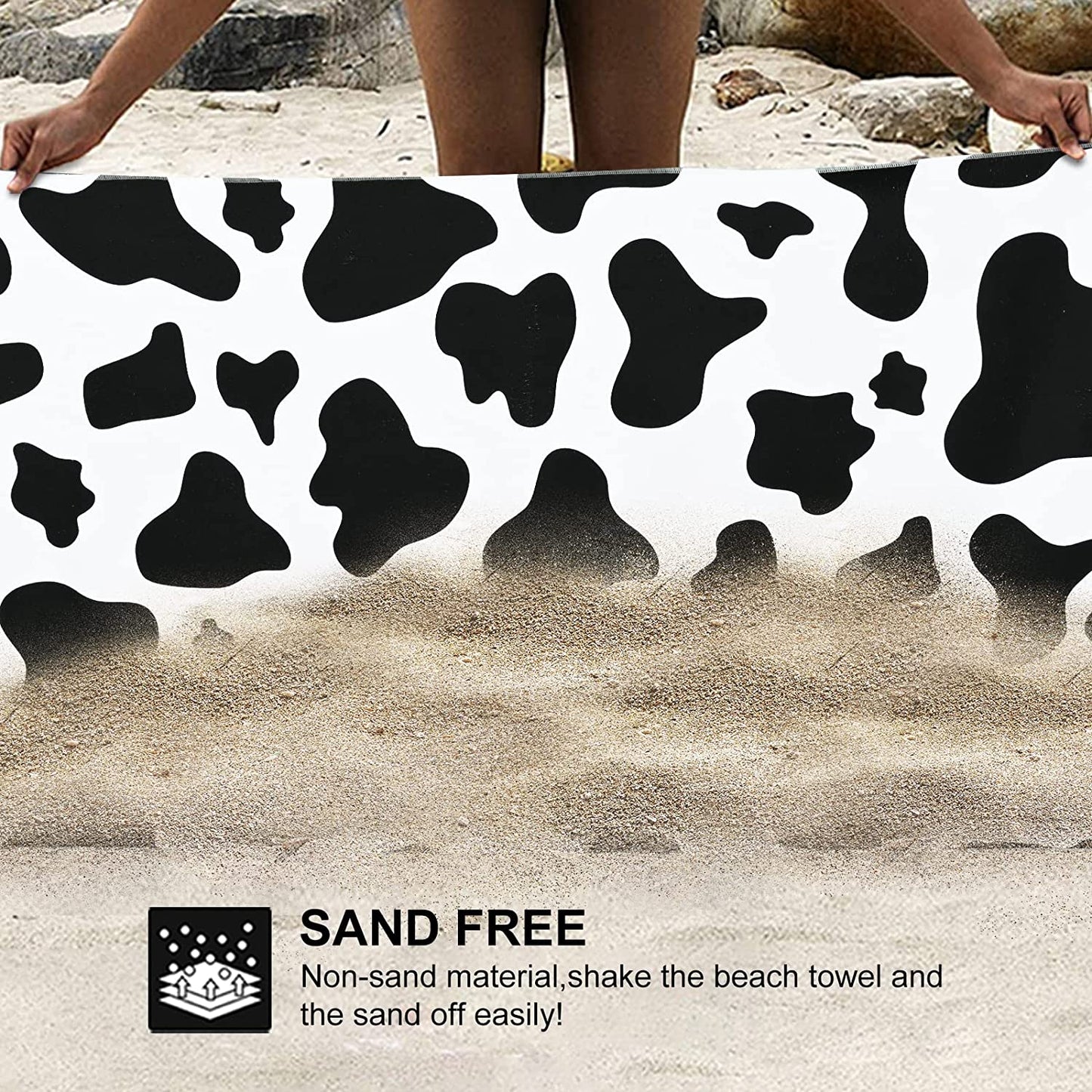 Alishomtll 3Pcs Cow Print Bath Towels Set Include Beach Towel, Hand Towel and Wash Towel for Bathroom Decor