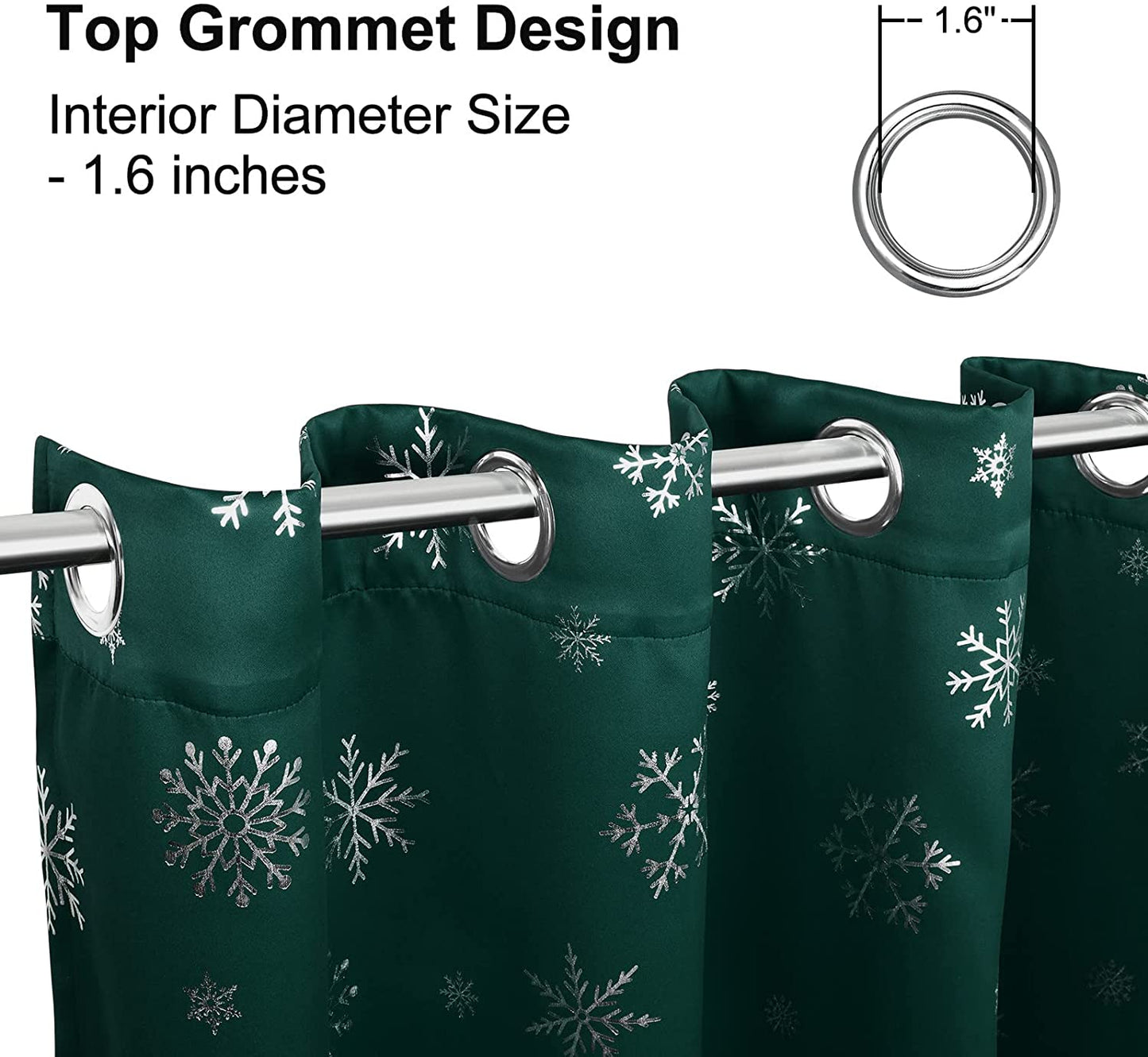 Alishomtll Snowflake Foil Print Christmas Blackout Curtains, Christmas Grommet Window Curtains Drapes, 104" x 84", Green