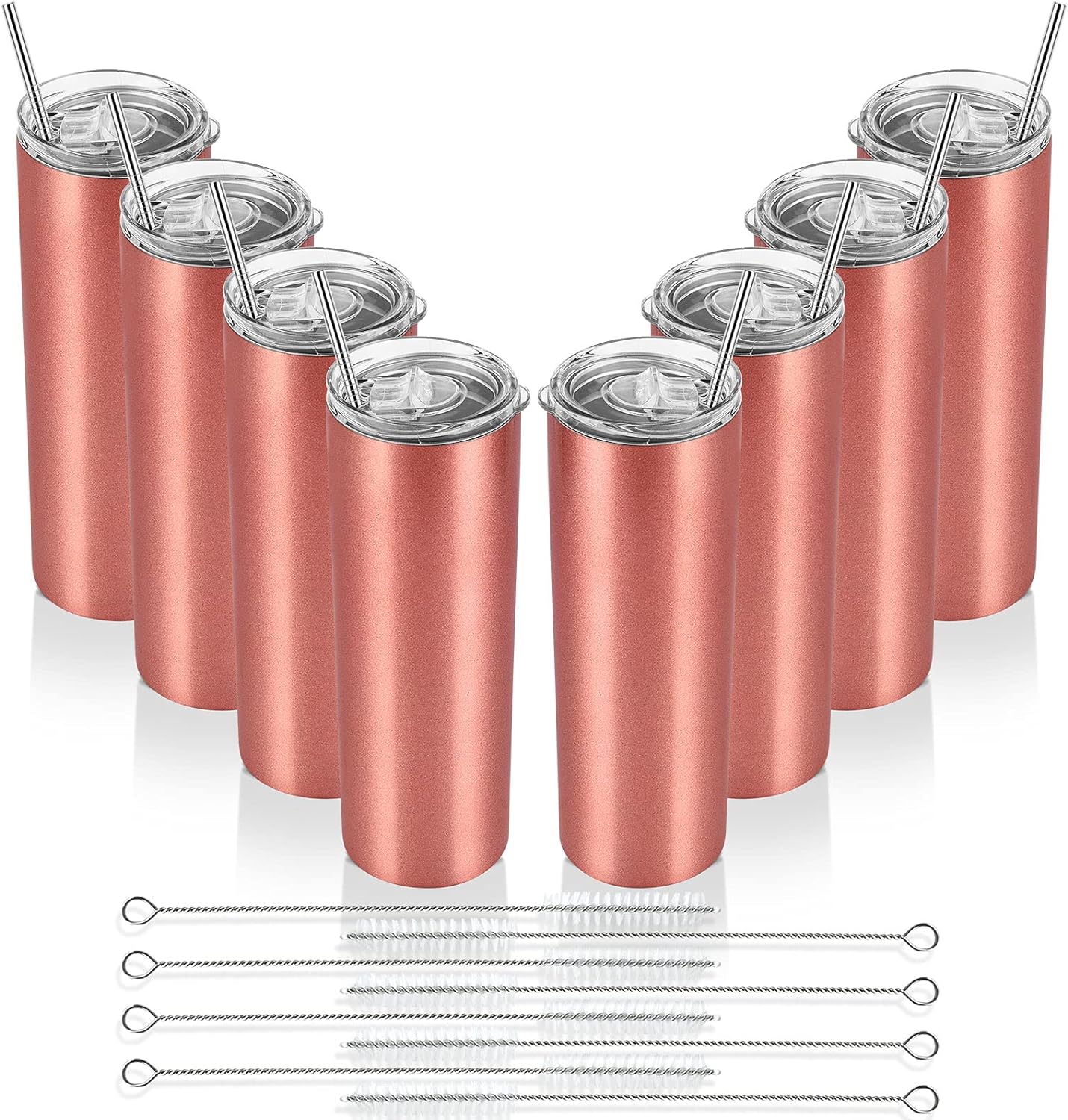 Gingprous 6/8 Pack Skinny Travel Tumblers, Stainless Steel Tumblers with Lid and Straw, 20 oz Double Wall Vacuum Insulated Slim Water Tumbler Cup