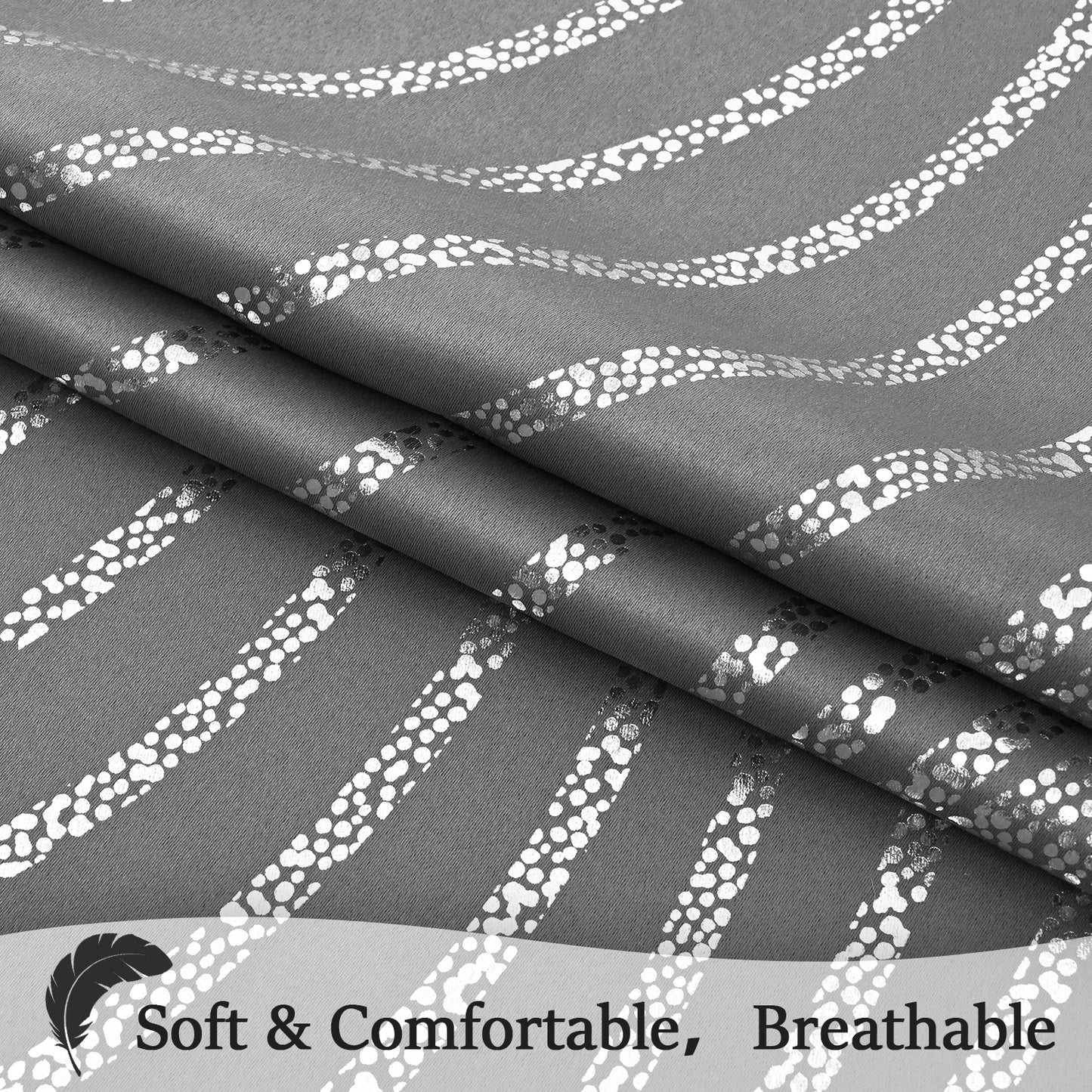 Alishomtll Grey Blackout Curtains for Living Room ,Modern Metallic Silver Wave Pattern Bedroom Thermal Insulated Drapes ,2 Panel Set,52"x84"