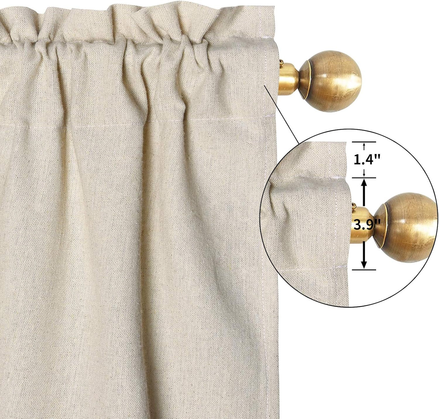 Alishomtll Linen Curtains Farmhouse Boho Button Light Filtering Window Drapes For Living Room Bedroom,Rod Pocket,84"L x 52"W, 2 Panel,White Linen