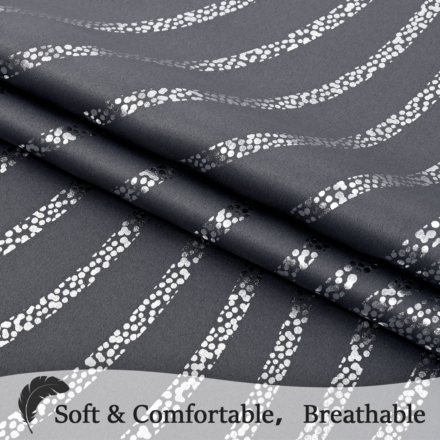 Alishomtll Dark Gray Blackout Curtains for Living Room ,Modern Metallic Silver Wave Pattern Bedroom Thermal Insulated Drapes ,2 Panel Set,52"x84"