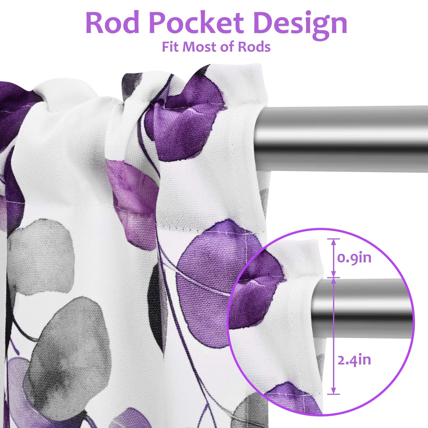 Alishomtll Valance Curtains for Living Room Bedroom Kitchen Windows Grey Purple Watercolor Leaves Print ,52 x 18 inch,Rod Pocket