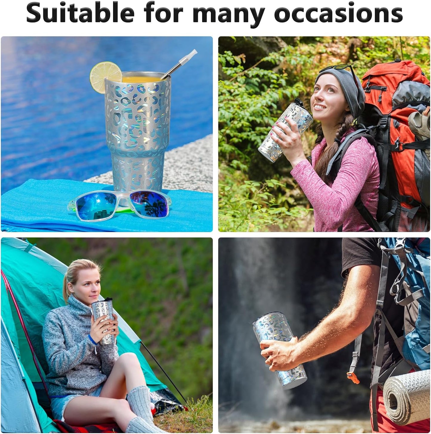 Gingprous 30oz Stainless Steel Tumblers with Lids Straws , Double Wall Coffee Cups, Vacuum Insulated Travel Coffee Mug ,Silver
