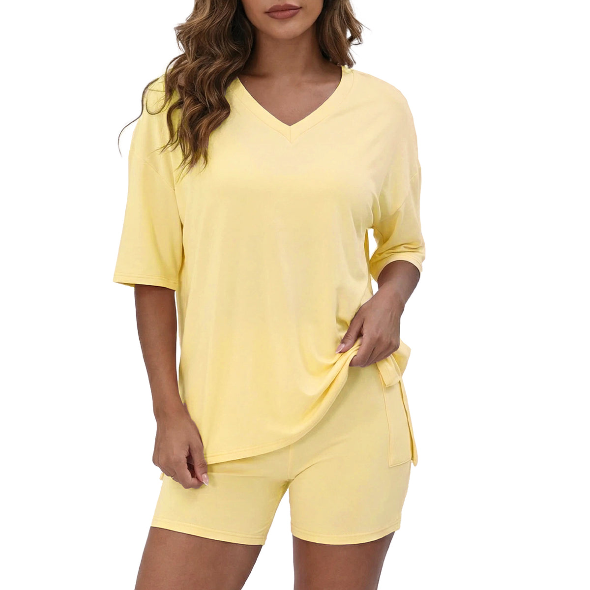 Gingprous 2 Piece Lounge Set for Women Oversized Tshirts with Shorts Casual Tops V Neck Summer Outfits